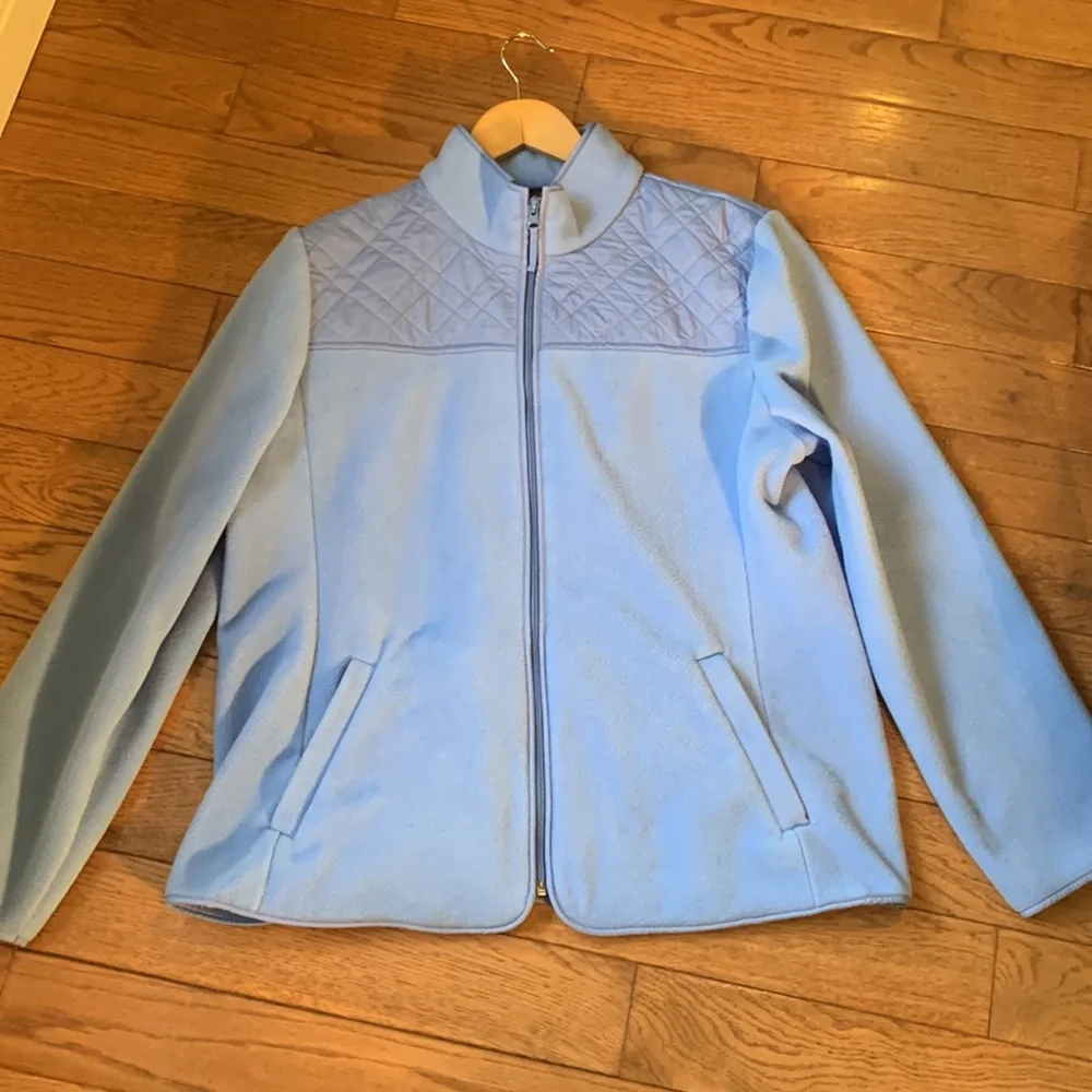 Talbots Fleece Quilted Zip Front Powder Blue Jacket with Nylon Quilting Detail - Picture 2 of 11